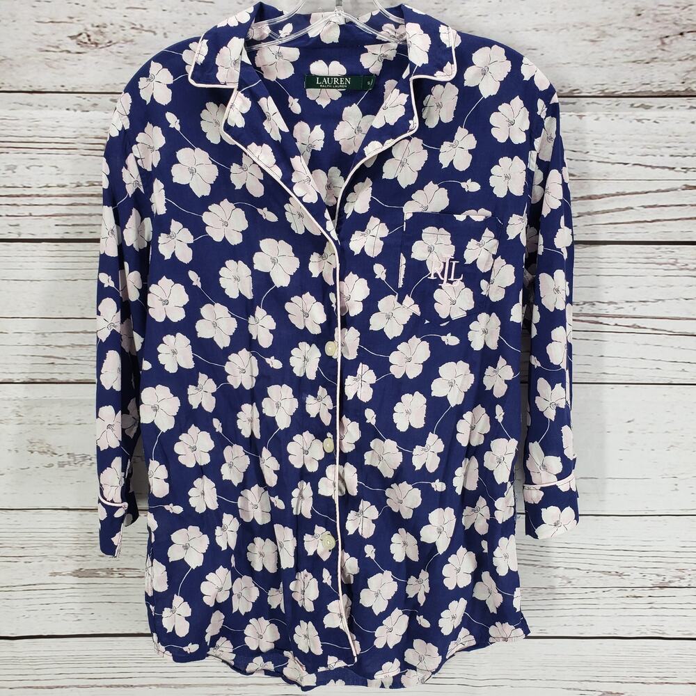 Lauren Ralph Lauren Blue Pink Floral Sleepwear Top Size Small